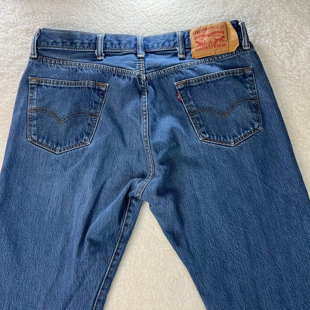 Levis 501 Jeans Mens 38x32 Fit 34x29 Blue Medium Wash Western Straight Leg Denim
